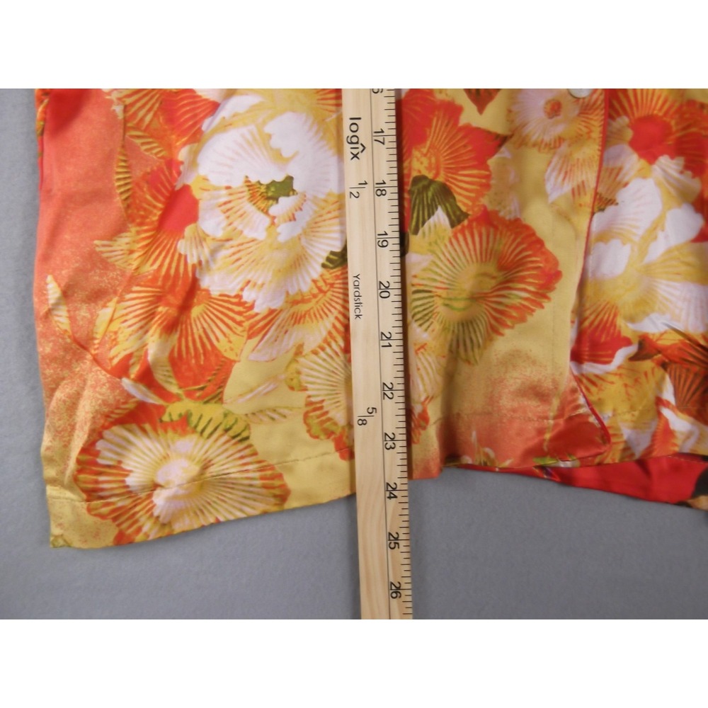 Natori Jacket Womens Large Red Yellow Floral Satin Kimono Asian‎ Style Button Up - Picture 2 of 6